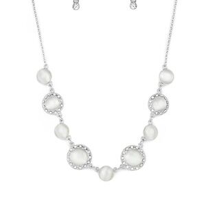 Silver and White Necklace with Pearlescent and Pavé Accents